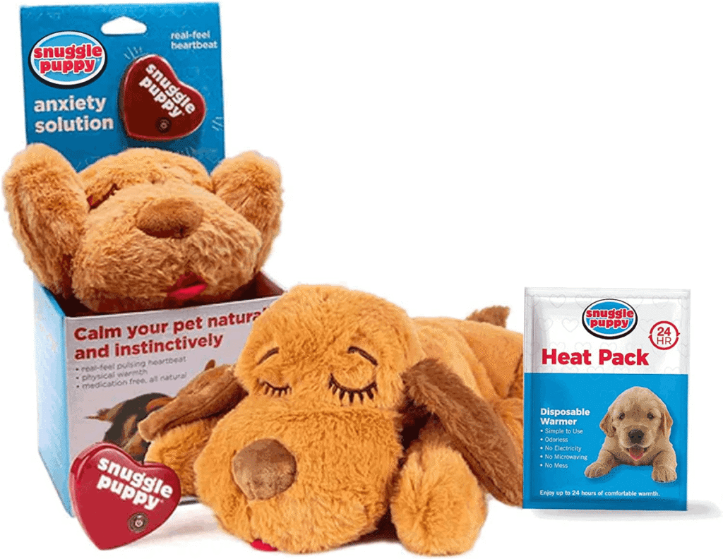 Add Calming Helpers Heartbeat toy like Snuggle Puppy (mimics littermates—game-changer for many). Frozen stuffed Kong (peanut butter or wet food) for slow licking calm. White noise machine or soft radio to block household sounds.